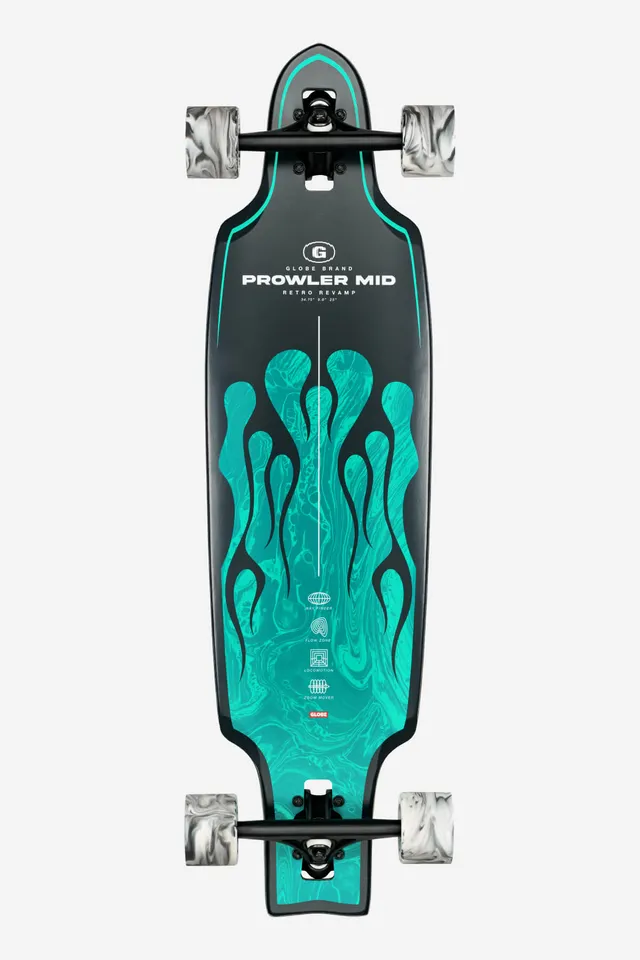 globe-prowler-mid-34-longboard-green-flames image 1