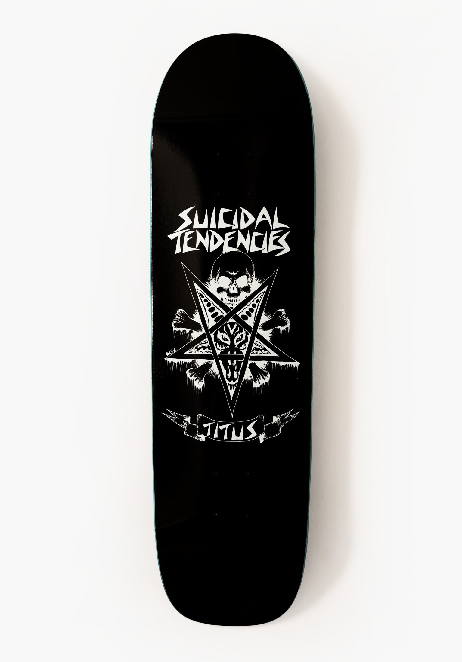 titus-pentagram-suicidal-collabo-skateboard-deck-black-blue image 1